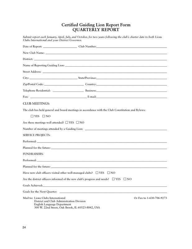 Certified Guiding Lion Quarterly Report Form