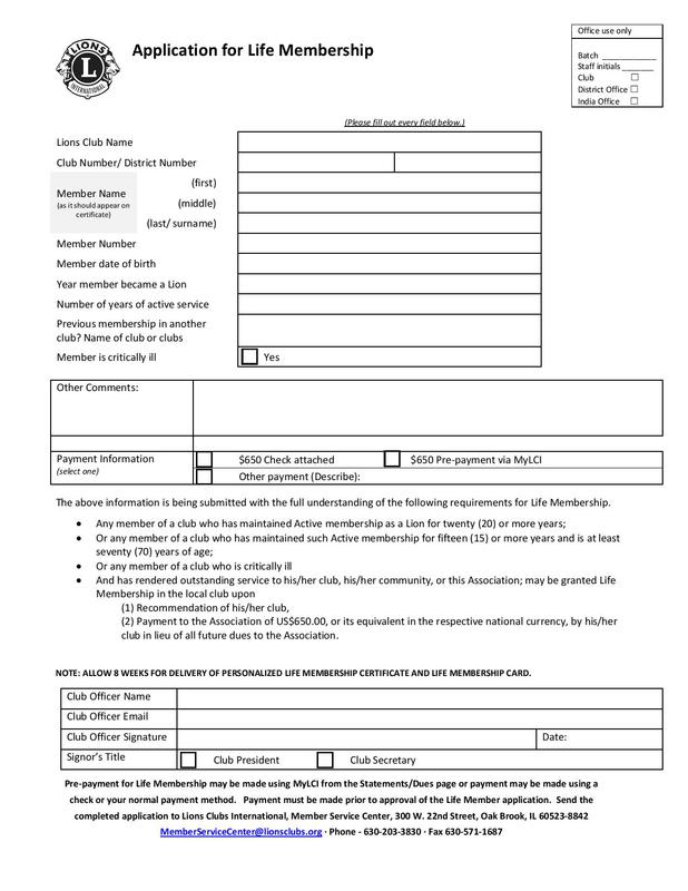 Life Member Application